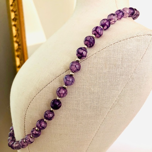 Vintage Amethyst Dragon Vein Glass Bead Necklace RARE! - Picture 3 of 13